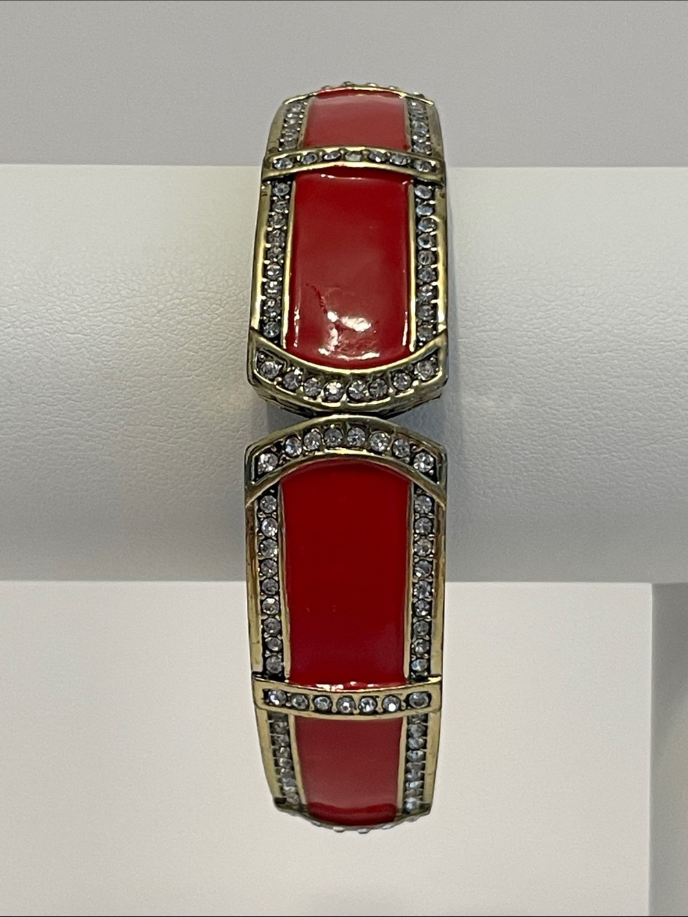 Vintage Heidi Daus “Newport Chic” Oval Red Enamel Cuff Bangle